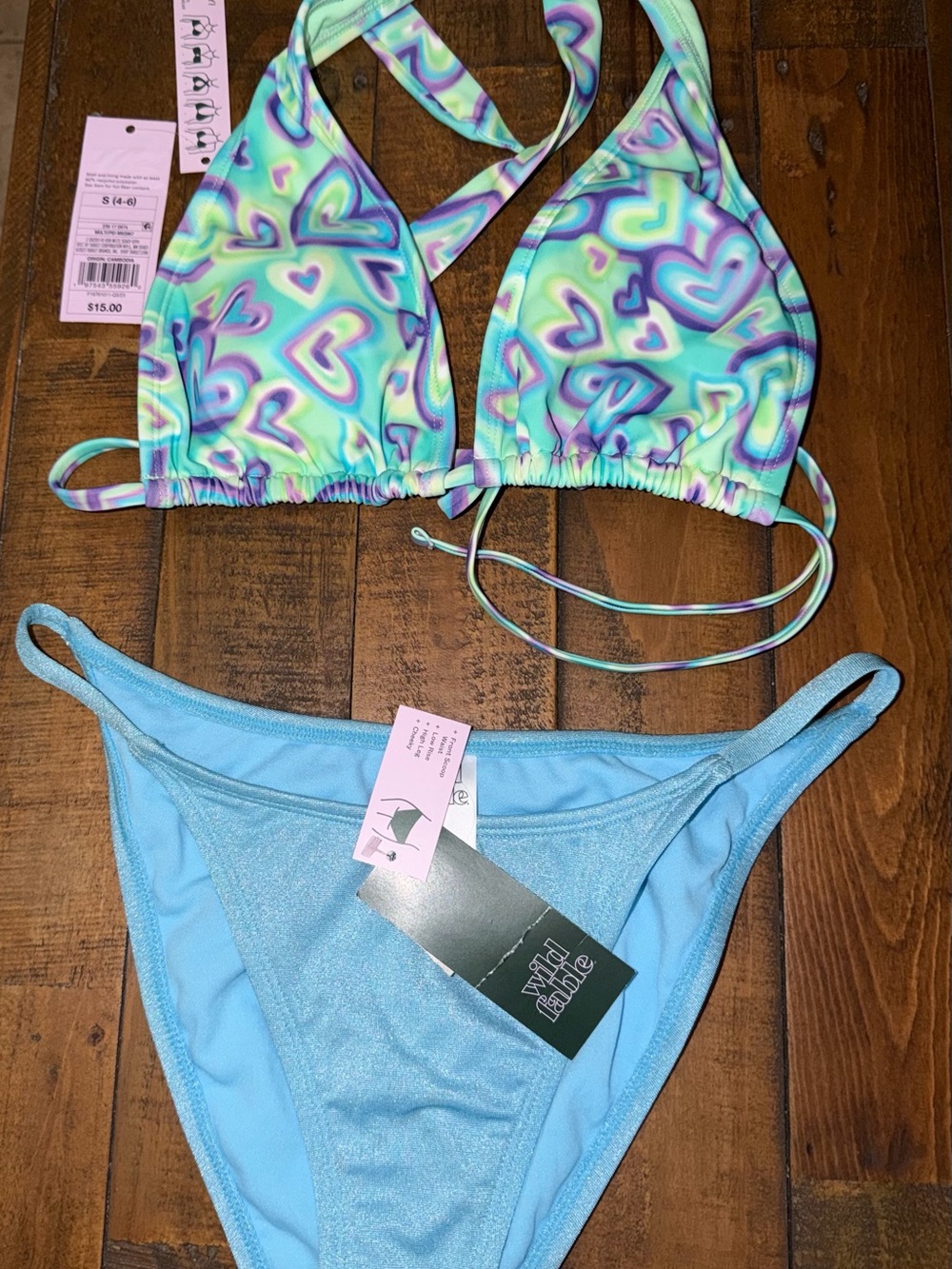 wild fable Mint, Light Blue & Purple Heart Print Girls Bikini Set